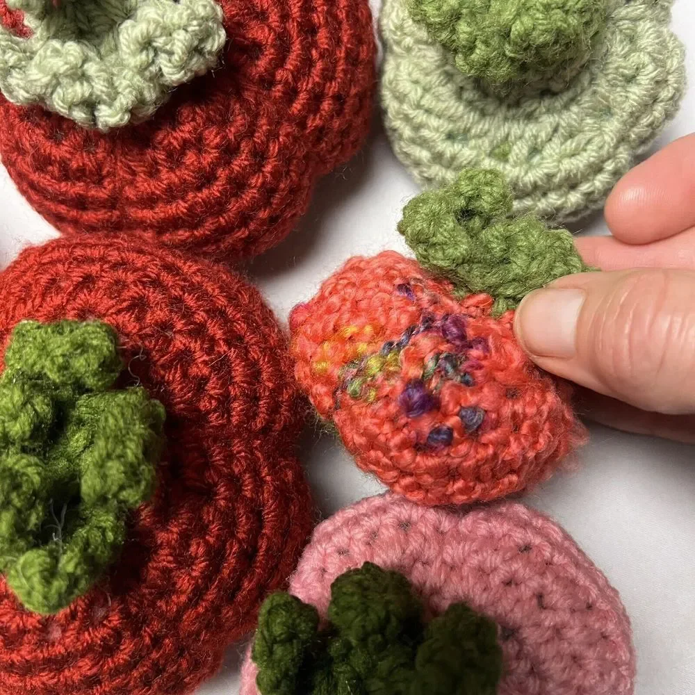 Crochet Fruit Vegetables Hand Made Lot Of 9 Veggies Retro Granny Nostalgic‎